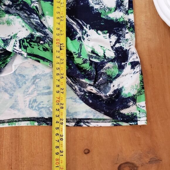 Marble Short Sleeve Oversized Cold Shoulder Green Blue Tunic Top Small XSmall - Picture 8 of 12